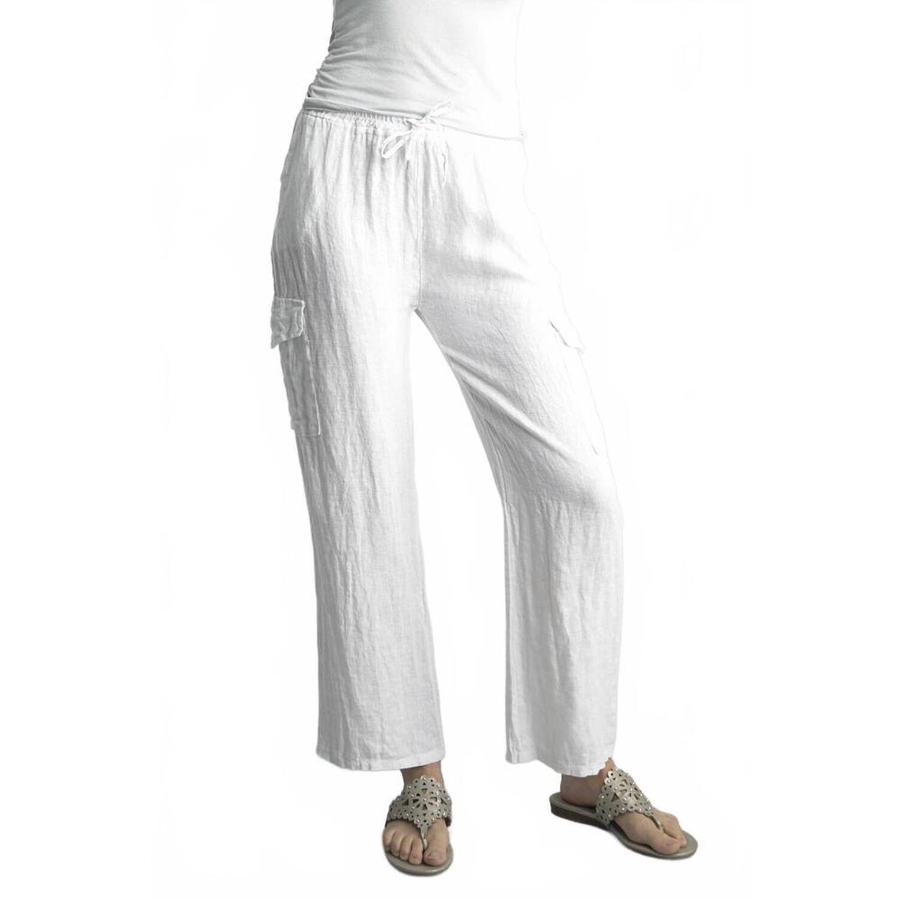 NEW TEMPO PARIS cargo linen pant in white